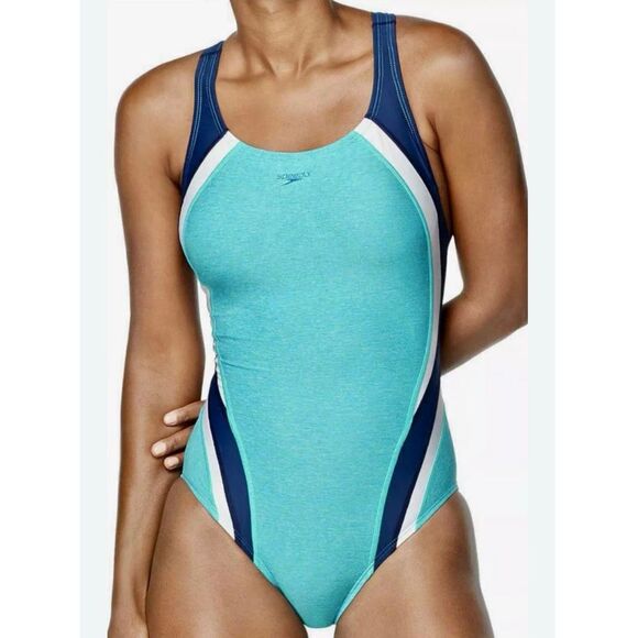 Speedo Heather Quantum Fusion Splice One Piece Swimsuit Women's 12 NEW - Picture 1 of 14